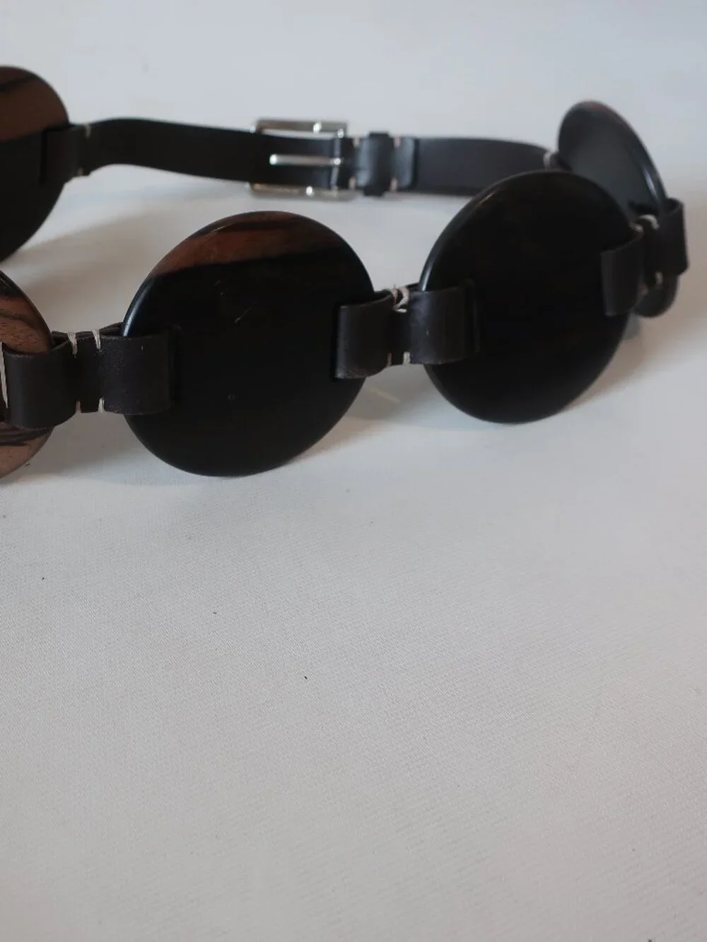 Womens Michael Kors Dark Brown (Item-5) Leather Wood Disc Waist Belt M-L